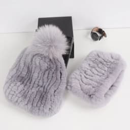 2026 New Fashion Knitted Good Elastic Real Fur Scarf Hat Sets Women Winter Warm 100% Natural Rex Rabbit Fur Scarves Hats Sets