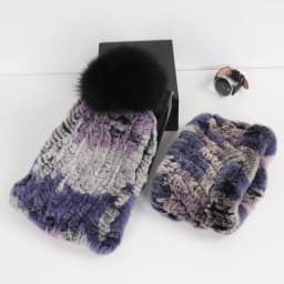 2026 New Fashion Knitted Good Elastic Real Fur Scarf Hat Sets Women Winter Warm 100% Natural Rex Rabbit Fur Scarves Hats Sets