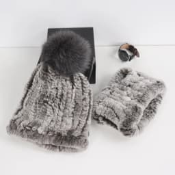 2026 New Fashion Knitted Good Elastic Real Fur Scarf Hat Sets Women Winter Warm 100% Natural Rex Rabbit Fur Scarves Hats Sets