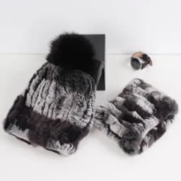 2026 New Fashion Knitted Good Elastic Real Fur Scarf Hat Sets Women Winter Warm 100% Natural Rex Rabbit Fur Scarves Hats Sets