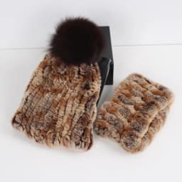 2026 New Fashion Knitted Good Elastic Real Fur Scarf Hat Sets Women Winter Warm 100% Natural Rex Rabbit Fur Scarves Hats Sets