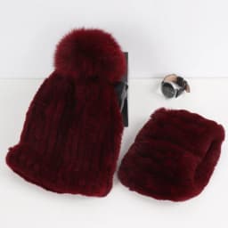2026 New Fashion Knitted Good Elastic Real Fur Scarf Hat Sets Women Winter Warm 100% Natural Rex Rabbit Fur Scarves Hats Sets