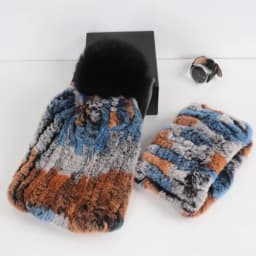 2026 New Fashion Knitted Good Elastic Real Fur Scarf Hat Sets Women Winter Warm 100% Natural Rex Rabbit Fur Scarves Hats Sets