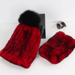 2026 New Fashion Knitted Good Elastic Real Fur Scarf Hat Sets Women Winter Warm 100% Natural Rex Rabbit Fur Scarves Hats Sets