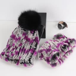 2026 New Fashion Knitted Good Elastic Real Fur Scarf Hat Sets Women Winter Warm 100% Natural Rex Rabbit Fur Scarves Hats Sets