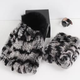 2026 New Fashion Knitted Good Elastic Real Fur Scarf Hat Sets Women Winter Warm 100% Natural Rex Rabbit Fur Scarves Hats Sets