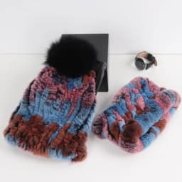 2026 New Fashion Knitted Good Elastic Real Fur Scarf Hat Sets Women Winter Warm 100% Natural Rex Rabbit Fur Scarves Hats Sets