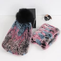 2026 New Fashion Knitted Good Elastic Real Fur Scarf Hat Sets Women Winter Warm 100% Natural Rex Rabbit Fur Scarves Hats Sets