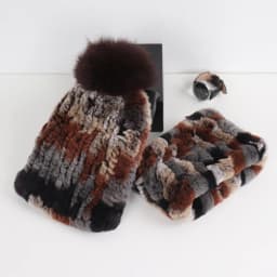 2026 New Fashion Knitted Good Elastic Real Fur Scarf Hat Sets Women Winter Warm 100% Natural Rex Rabbit Fur Scarves Hats Sets