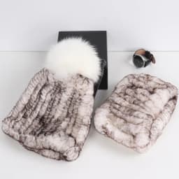 2026 New Fashion Knitted Good Elastic Real Fur Scarf Hat Sets Women Winter Warm 100% Natural Rex Rabbit Fur Scarves Hats Sets
