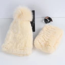 2026 New Fashion Knitted Good Elastic Real Fur Scarf Hat Sets Women Winter Warm 100% Natural Rex Rabbit Fur Scarves Hats Sets