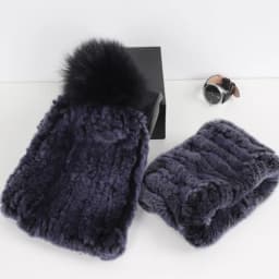 2026 New Fashion Knitted Good Elastic Real Fur Scarf Hat Sets Women Winter Warm 100% Natural Rex Rabbit Fur Scarves Hats Sets