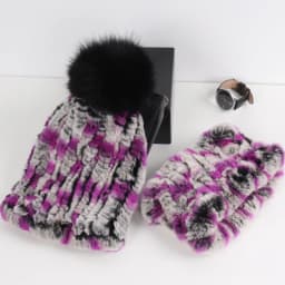 2026 New Fashion Knitted Good Elastic Real Fur Scarf Hat Sets Women Winter Warm 100% Natural Rex Rabbit Fur Scarves Hats Sets