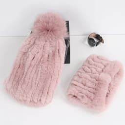 2026 New Fashion Knitted Good Elastic Real Fur Scarf Hat Sets Women Winter Warm 100% Natural Rex Rabbit Fur Scarves Hats Sets
