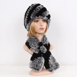 Winter Women Knitted Real Rex Rabbit Fur Hat Scarf Sets Natural Warm Fur Hats Scarves Lady Soft Real Rex Rabbit Fur Cap Muffler