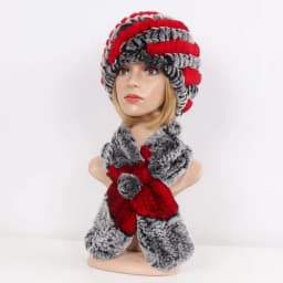 Winter Women Knitted Real Rex Rabbit Fur Hat Scarf Sets Natural Warm Fur Hats Scarves Lady Soft Real Rex Rabbit Fur Cap Muffler