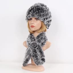 Winter Women Knitted Real Rex Rabbit Fur Hat Scarf Sets Natural Warm Fur Hats Scarves Lady Soft Real Rex Rabbit Fur Cap Muffler