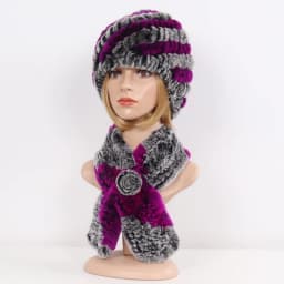 Winter Women Knitted Real Rex Rabbit Fur Hat Scarf Sets Natural Warm Fur Hats Scarves Lady Soft Real Rex Rabbit Fur Cap Muffler