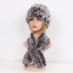 Winter Women Knitted Real Rex Rabbit Fur Hat Scarf Sets Natural Warm Fur Hats Scarves Lady Soft Real Rex Rabbit Fur Cap Muffler