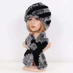 Winter Women Knitted Real Rex Rabbit Fur Hat Scarf Sets Natural Warm Fur Hats Scarves Lady Soft Real Rex Rabbit Fur Cap Muffler