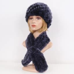 Winter Women Knitted Real Rex Rabbit Fur Hat Scarf Sets Natural Warm Fur Hats Scarves Lady Soft Real Rex Rabbit Fur Cap Muffler