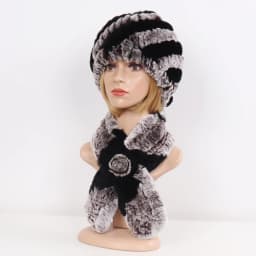 Winter Women Knitted Real Rex Rabbit Fur Hat Scarf Sets Natural Warm Fur Hats Scarves Lady Soft Real Rex Rabbit Fur Cap Muffler