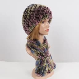 Winter Women Knitted Real Rex Rabbit Fur Hat Scarf Sets Natural Warm Fur Hats Scarves Lady Soft Real Rex Rabbit Fur Cap Muffler