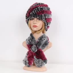 Winter Women Knitted Real Rex Rabbit Fur Hat Scarf Sets Natural Warm Fur Hats Scarves Lady Soft Real Rex Rabbit Fur Cap Muffler