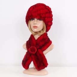 Winter Women Knitted Real Rex Rabbit Fur Hat Scarf Sets Natural Warm Fur Hats Scarves Lady Soft Real Rex Rabbit Fur Cap Muffler