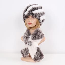 Winter Women Knitted Real Rex Rabbit Fur Hat Scarf Sets Natural Warm Fur Hats Scarves Lady Soft Real Rex Rabbit Fur Cap Muffler