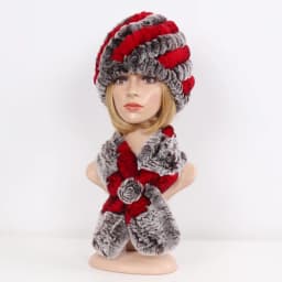 Winter Women Knitted Real Rex Rabbit Fur Hat Scarf Sets Natural Warm Fur Hats Scarves Lady Soft Real Rex Rabbit Fur Cap Muffler