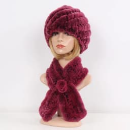 Winter Women Knitted Real Rex Rabbit Fur Hat Scarf Sets Natural Warm Fur Hats Scarves Lady Soft Real Rex Rabbit Fur Cap Muffler