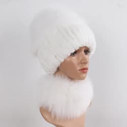 New Winter Women Luxury Real Fox Fur Hat Scarf Sets Natural Soft Knitted Warm Rex Rabbit Fur Top Fox Fur Hats Scarves 2 Pieces