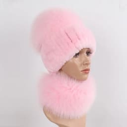 New Winter Women Luxury Real Fox Fur Hat Scarf Sets Natural Soft Knitted Warm Rex Rabbit Fur Top Fox Fur Hats Scarves 2 Pieces