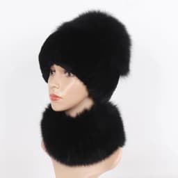 New Winter Women Luxury Real Fox Fur Hat Scarf Sets Natural Soft Knitted Warm Rex Rabbit Fur Top Fox Fur Hats Scarves 2 Pieces