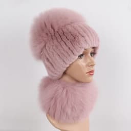 New Winter Women Luxury Real Fox Fur Hat Scarf Sets Natural Soft Knitted Warm Rex Rabbit Fur Top Fox Fur Hats Scarves 2 Pieces