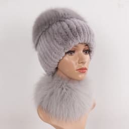 New Winter Women Luxury Real Fox Fur Hat Scarf Sets Natural Soft Knitted Warm Rex Rabbit Fur Top Fox Fur Hats Scarves 2 Pieces