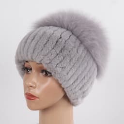 New Winter Women Luxury Real Fox Fur Hat Scarf Sets Natural Soft Knitted Warm Rex Rabbit Fur Top Fox Fur Hats Scarves 2 Pieces