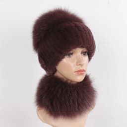 New Winter Women Luxury Real Fox Fur Hat Scarf Sets Natural Soft Knitted Warm Rex Rabbit Fur Top Fox Fur Hats Scarves 2 Pieces
