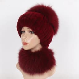 New Winter Women Luxury Real Fox Fur Hat Scarf Sets Natural Soft Knitted Warm Rex Rabbit Fur Top Fox Fur Hats Scarves 2 Pieces