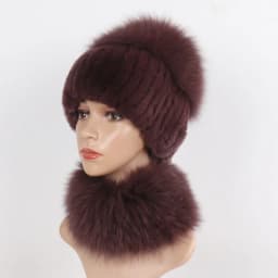 New Winter Women Luxury Real Fox Fur Hat Scarf Sets Natural Soft Knitted Warm Rex Rabbit Fur Top Fox Fur Hats Scarves 2 Pieces