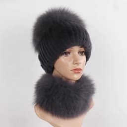 New Winter Women Luxury Real Fox Fur Hat Scarf Sets Natural Soft Knitted Warm Rex Rabbit Fur Top Fox Fur Hats Scarves 2 Pieces