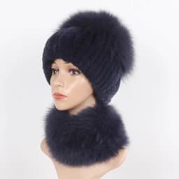 New Winter Women Luxury Real Fox Fur Hat Scarf Sets Natural Soft Knitted Warm Rex Rabbit Fur Top Fox Fur Hats Scarves 2 Pieces