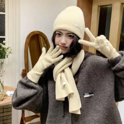 Korean Three-piece Set Scarves Gloves Women Autumn Winter Warm Knitted Hat Touch Screen Gloves Solid Color Women's Glove Sets