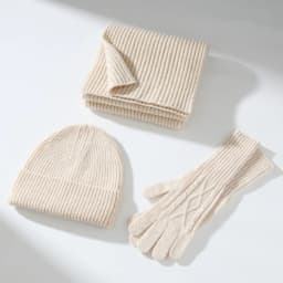Wool Beanie Scarf And Glove Sets Knit Ribbed Three Piece Set Winter Accessories