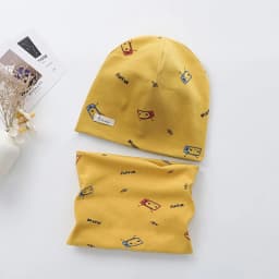 New Spring Autumn Girls Hat Scarf Set Cartoon Owl Star Swan Baby Boy Girls Hat Set Children Hat Scarf-Collar Cotton Kids Hat Set
