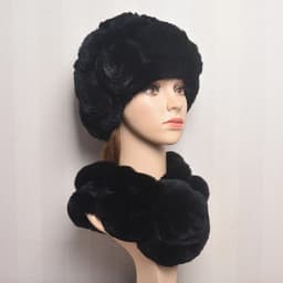 New Women Winter Fur Hat Scarf Sets Natural Warm Real Rex Rabbit Fur Cap Scarves Lady Knitted Warm 100% Genuine Fur Hats Muffler