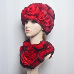 New Women Winter Fur Hat Scarf Sets Natural Warm Real Rex Rabbit Fur Cap Scarves Lady Knitted Warm 100% Genuine Fur Hats Muffler