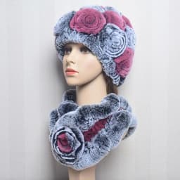 New Women Winter Fur Hat Scarf Sets Natural Warm Real Rex Rabbit Fur Cap Scarves Lady Knitted Warm 100% Genuine Fur Hats Muffler