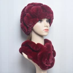 New Women Winter Fur Hat Scarf Sets Natural Warm Real Rex Rabbit Fur Cap Scarves Lady Knitted Warm 100% Genuine Fur Hats Muffler